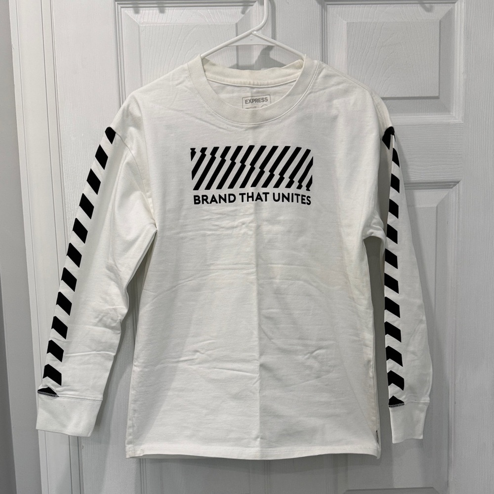 Express White and Black Striped Long Sleeve Tee